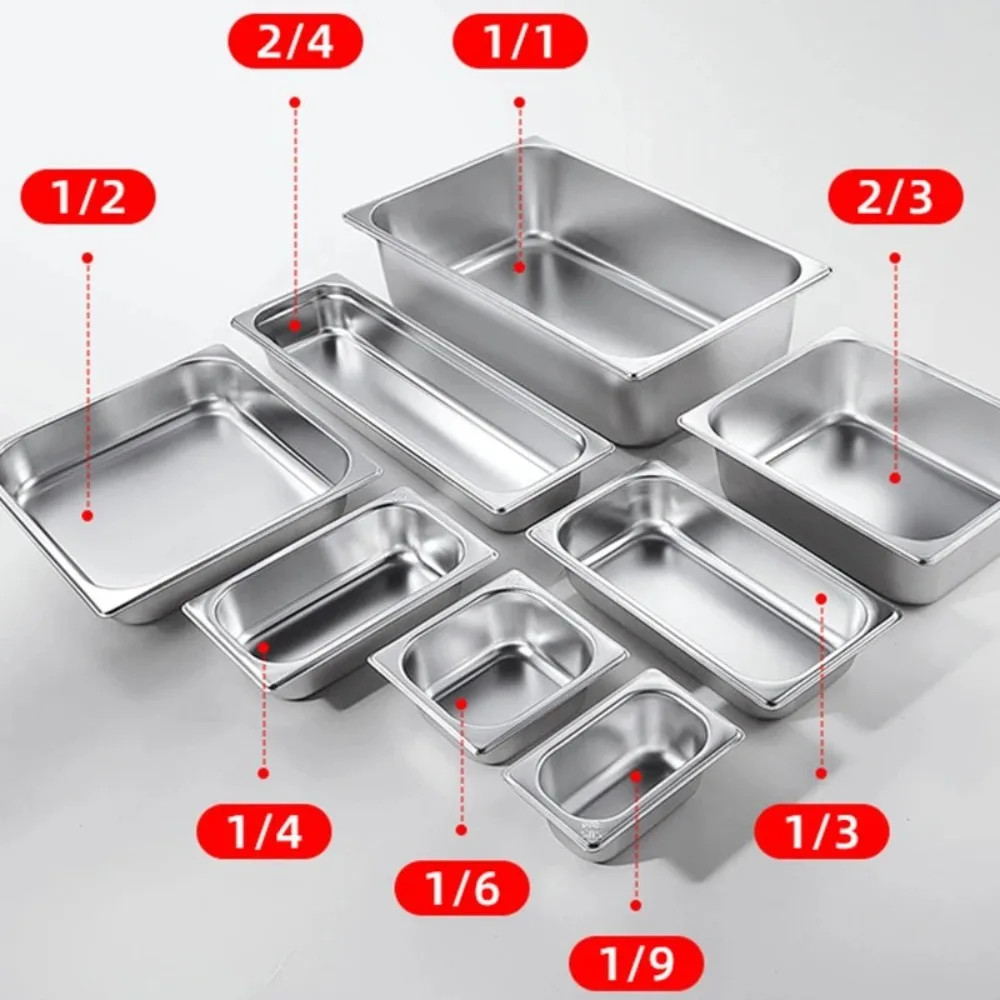 Durable 304 Stainless Steel 1/9 1/6 1/4 1/3 1/2 Food Pan with Lid Thickened GN Pan Easy To Clean Food Container Chafing et