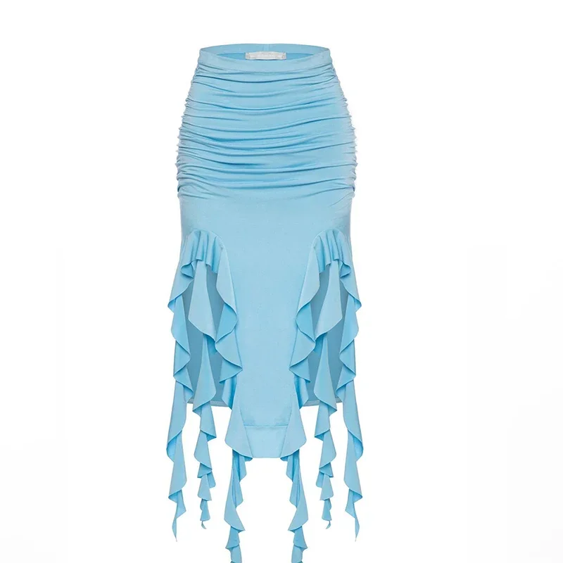Fashion Skirt Women Summer Asymmetrical Split Sexy Solid High Waist Skirt Streetwear Bodycon Casual Slim Party Long Skirt Female