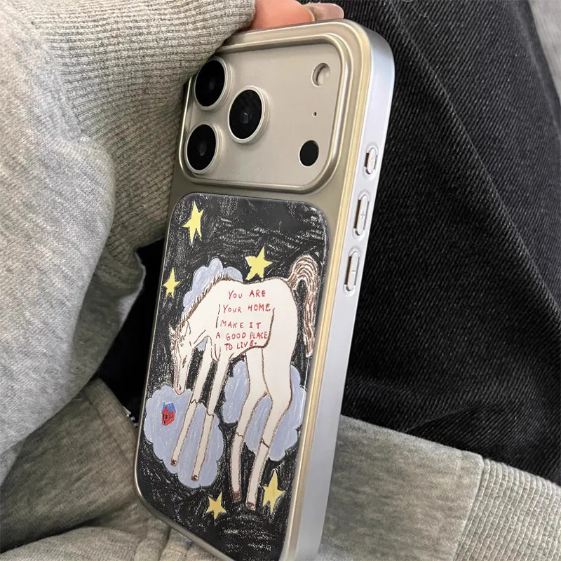 Vibrant Graffiti Star Pony Phone Case with Resin Drip Glue Back Cover
