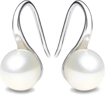 Orecchini pendenti pendenti con perle coltivate d'acqua dolce bianche di qualità AAA + placcati in oro placcato argento per le donne 1