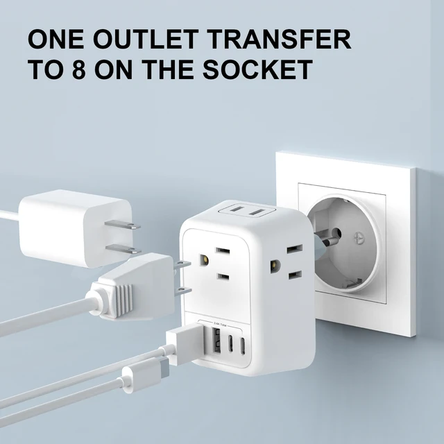 Caricatore Viaggio Internazionale Adattatore Viaggio Europa Con USB E Type C - Convertitore Da Presa US A Tipo C, Doppia USB Adattatore Universale 2500W - Foto 6