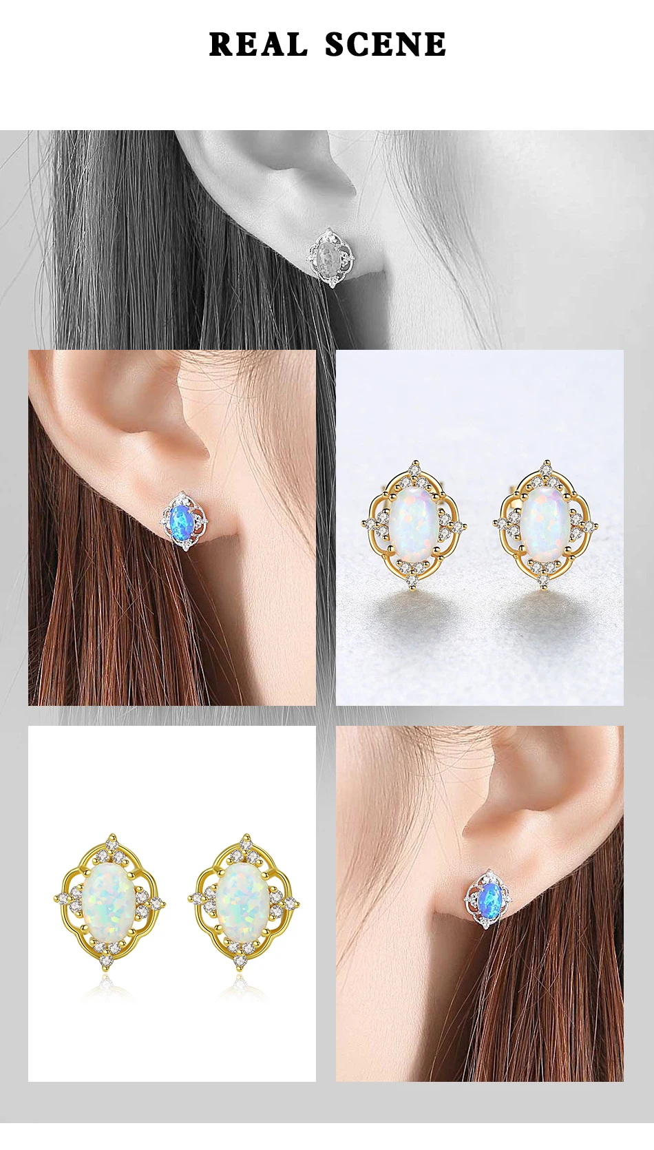 Orecchini a bottone con opale in vero argento classico con motivo cavo per donne eleganti gioielli da sposa femminili intagliati_voghion.com