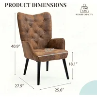 WingBack Chair, Rustic Accent Chair with Arms Upholstered, Button Backrest for Living Room (Brown) 2
