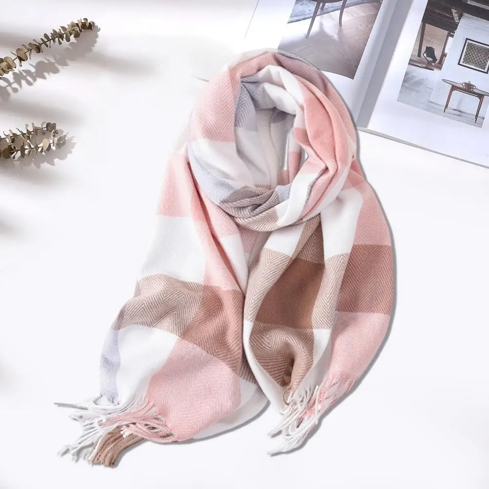 

Coat Decoration Scarf Winter Scarf for Women Double-sided Plush Tassel Wide Long Thick Windproof Shawl with Decorative Plaid