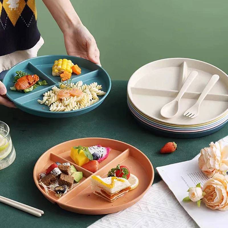 Reusable Plastic Plate Diet Compartment Plate Kitchen Dinner Plate Dinnerware Portion Plates For