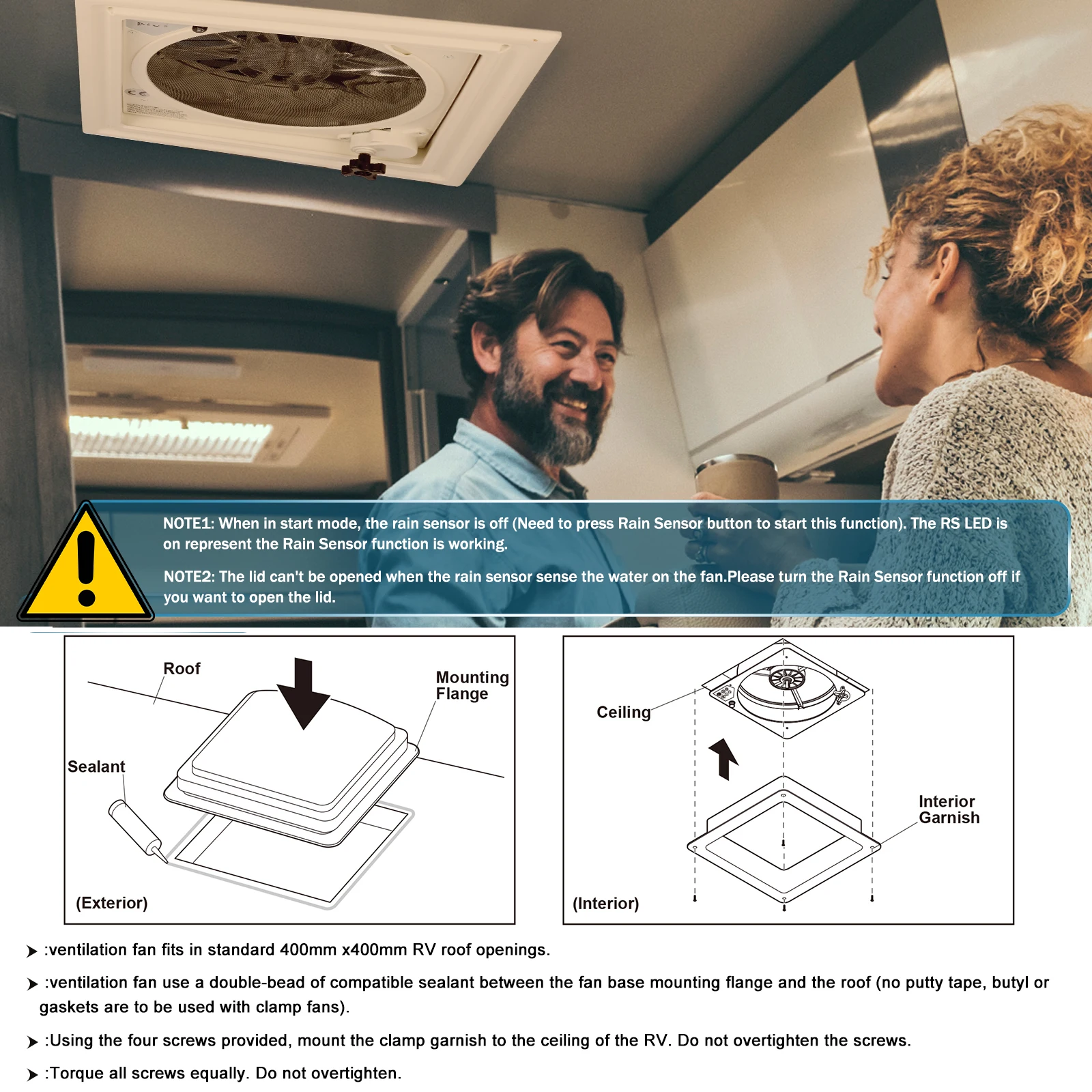 Ventilador de RV con Sensor de lluvia, dispositivo de ventilación eléctrico con Control remoto de 10/3 velocidades para techo de caravana, tragaluz, autocaravana, 12V