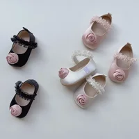 0-2Years Spring New Girl Cute Lace Walking Shoes Korean Anti Slip Breathable Soft Sole Satin Rose Ballet Style Princess Shoes 2