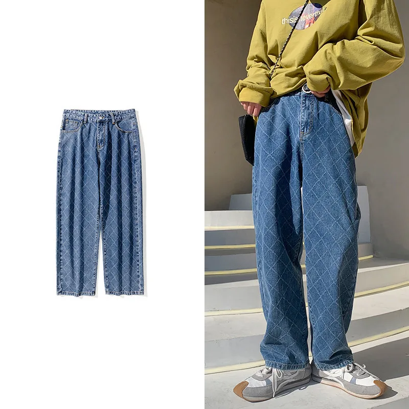 

2022 Men's Loose Baggy Homme Straight Pants Cargo Pocket Fashion Jeans Blue Color Casual Pants Biker Denim Trousers Size M-3XL