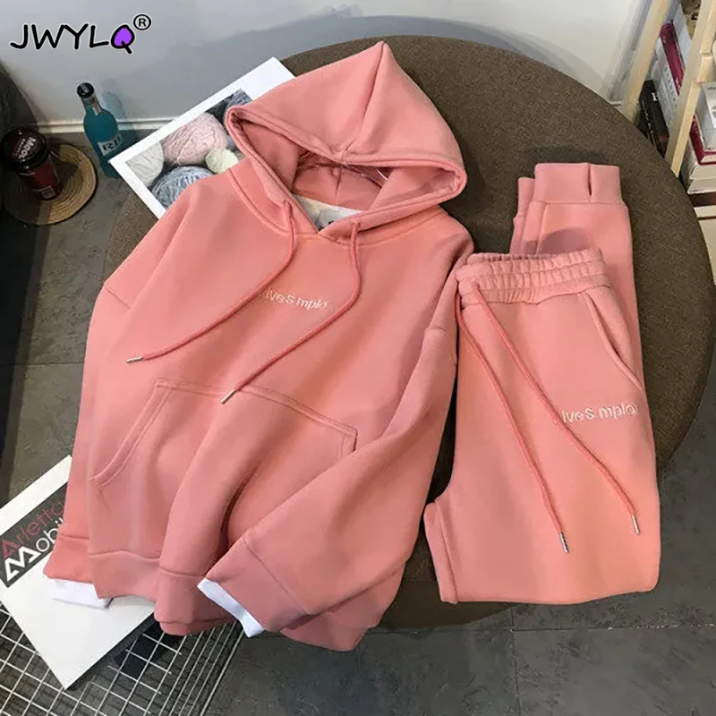 

New Streetwear Tracksuit Women Hooded Big Pocket Pullovers Sweatshirts+drawstring Women Pants 2 Piece Sets Loose Womans Clothing