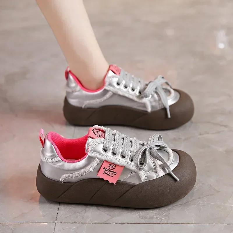 Women Flat New Wave Platform Sneakers Female Autumn New Round Toe Mixed Colors Women Casual Shoes Comfortable Breathable Loafers