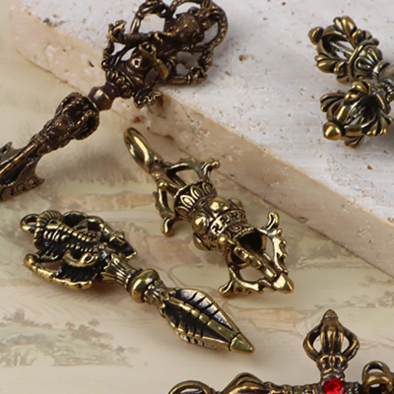 1PC Cross Vajra Brass Car Key Chain Pendant Buddhism Dharma Lanyard Bodhi Beads Motorcycle Keychain Rope Pendant