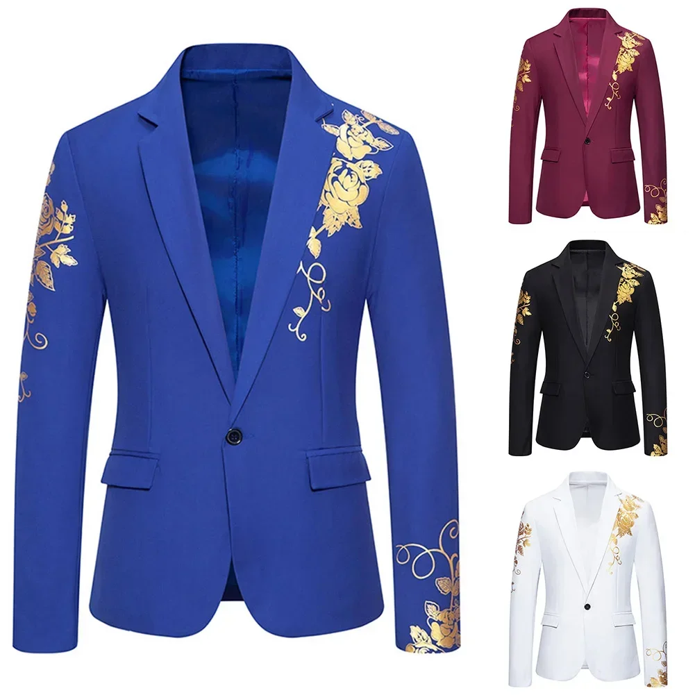 Blazer Men's Fashion Business Gentleman Business Paisley Gold Stamping Print English Style Wedding Casual Hosting Banquet Suit