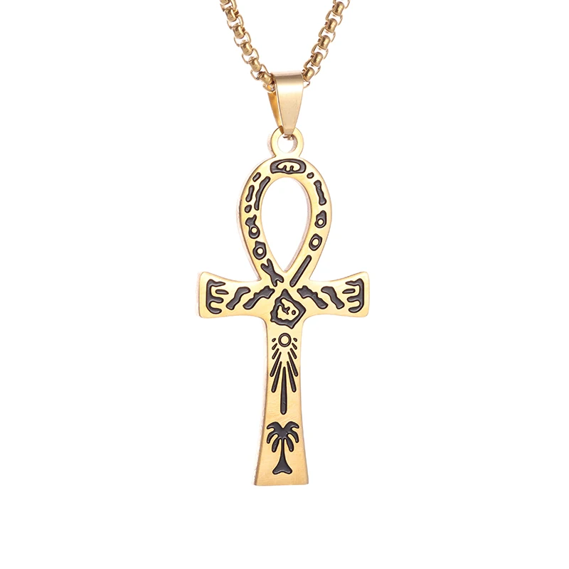 Antico Simbolo Della Vita Egiziano Ankh Croce Collana Incisa Hieroglyphs Totem Per Uomo Donna Gioielli Religiosi Vintage