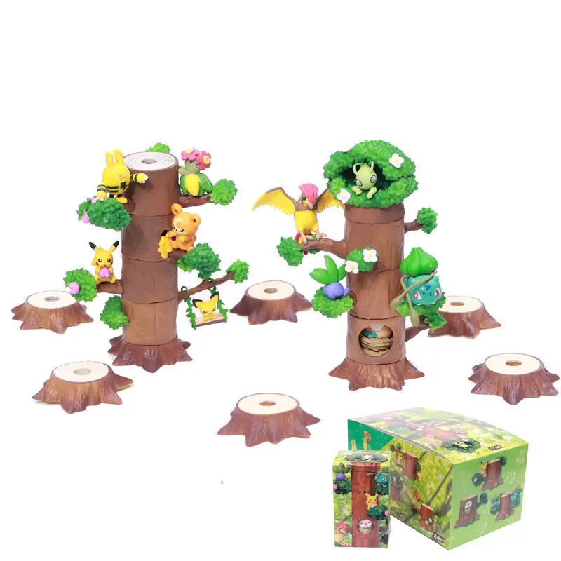 Anime Kawaii Toys Tree Stump Pocket Monster Pikachu Forest Action