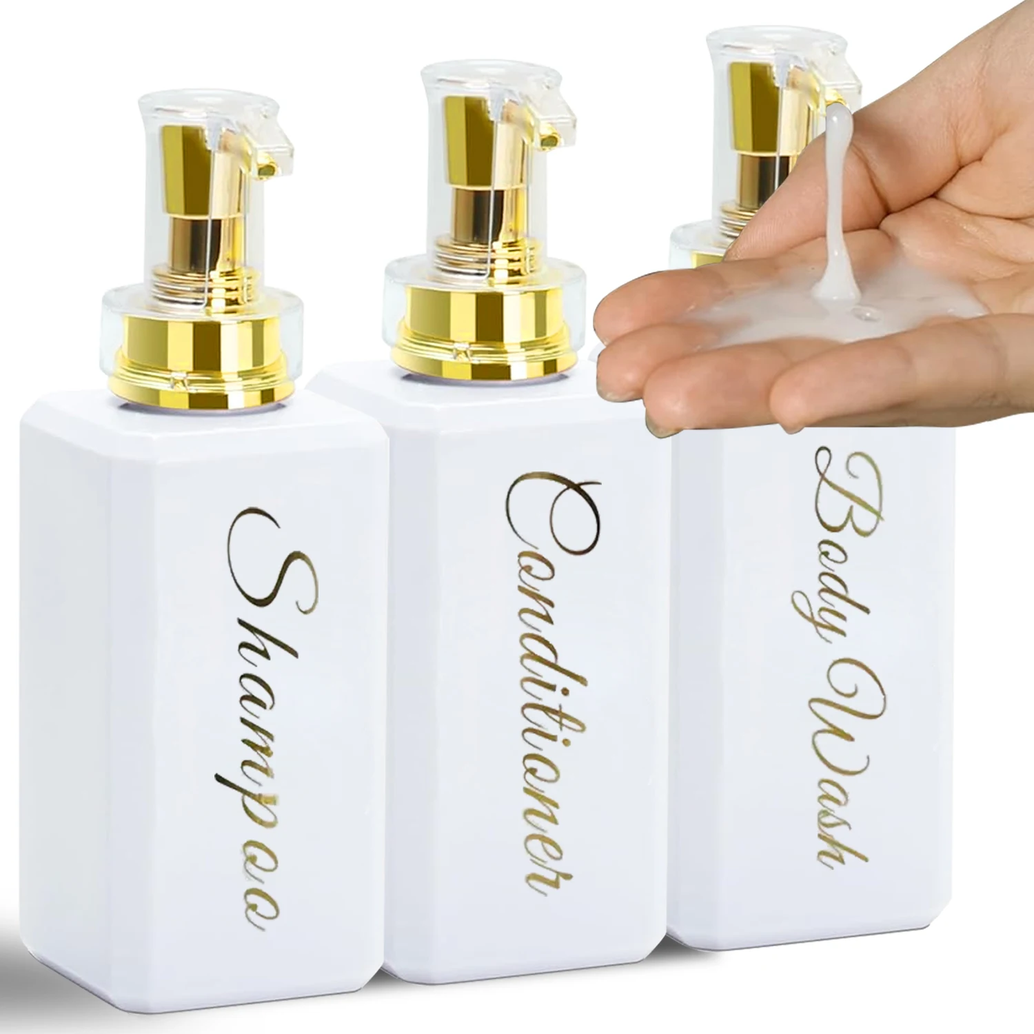 เครื่องจ่ายแชมพูและครีมนวดผมในห้องน้ําพร้อมปั๊มทอง16.9oz ขวดอาบน้ําเปล่าสําหรับห้องน้ํา 1