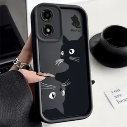 Sleek Black and White Cat Sky Eye Ladder Design Phone Case for Moto G04S 4G (Black)