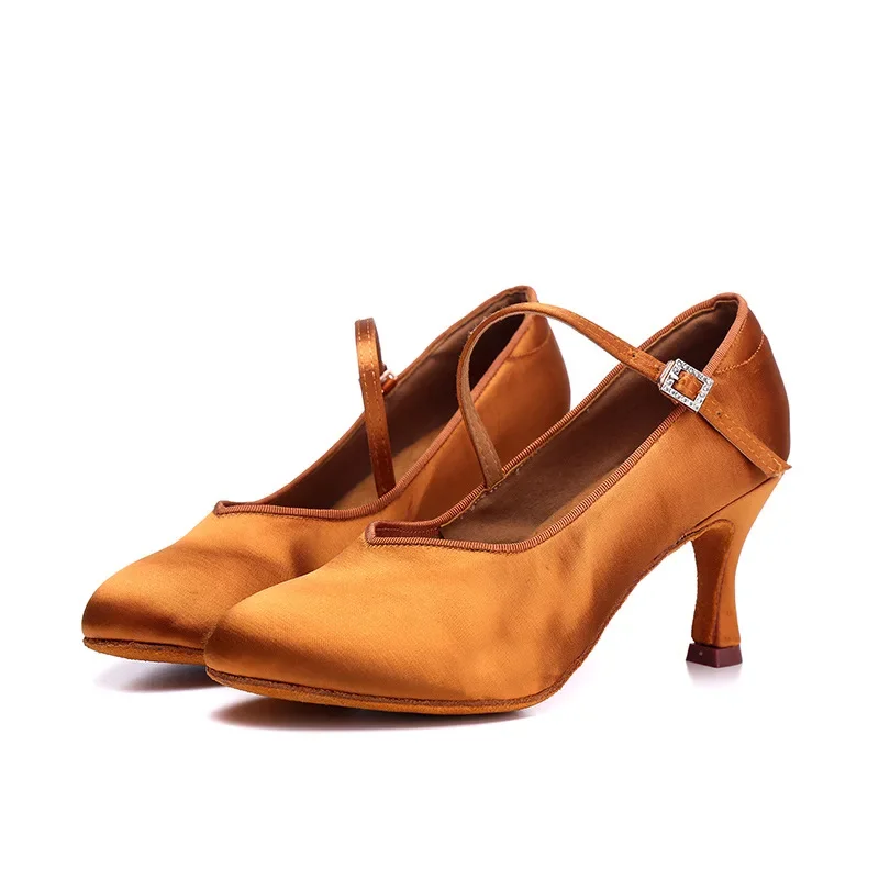 Hot Sale Dance Women Standard Latin Dance Training Shoes Satin Heel 5.5/7.5CM Ladies Ballroom Dance Shoes Soft Sole Modern Dance 3