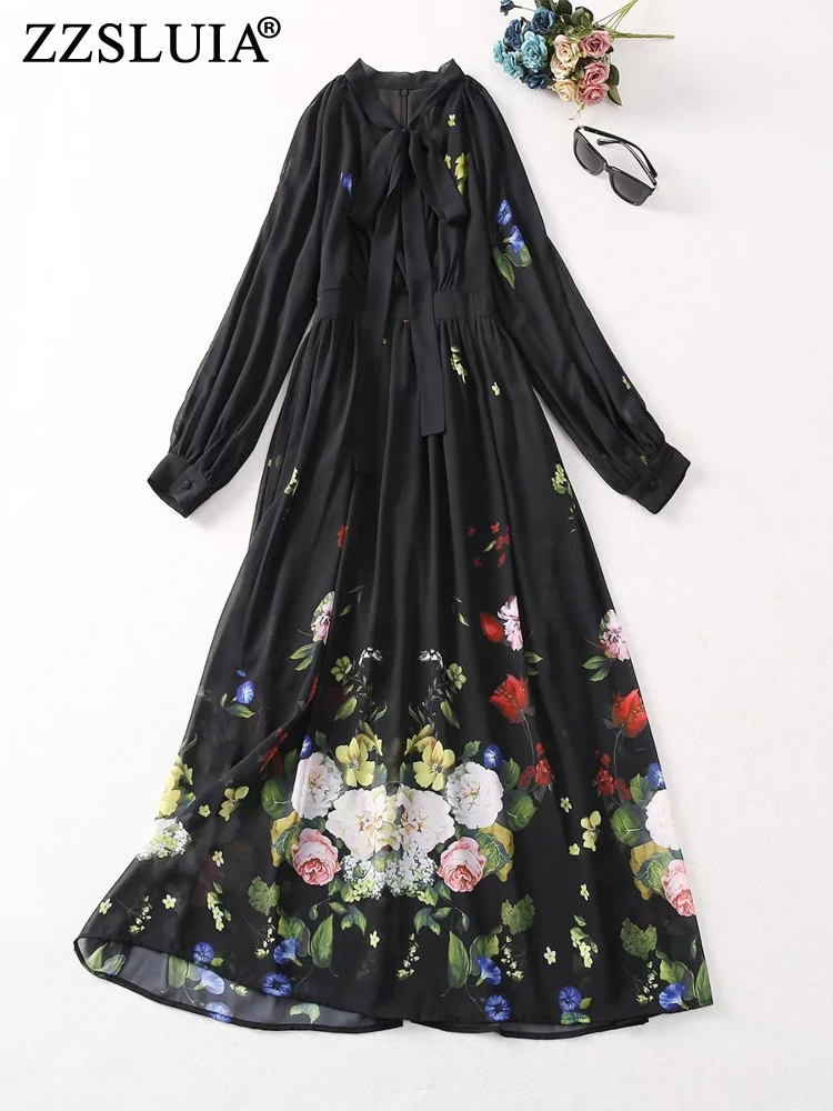 

Винтажные платья ZZSLUIA для женщин, дизайнерское облегающее длинное платье с открытыми плечами и бантом, модное элегантное женское платье со складками и длинным рукавом