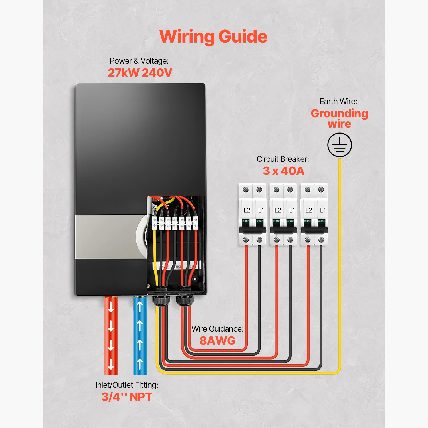 SucceBuy Tankless Electric Water Heater 27/36kW Instant Hot Water Heater Under Sink On Demand for Bathroom Child Security Lock 3