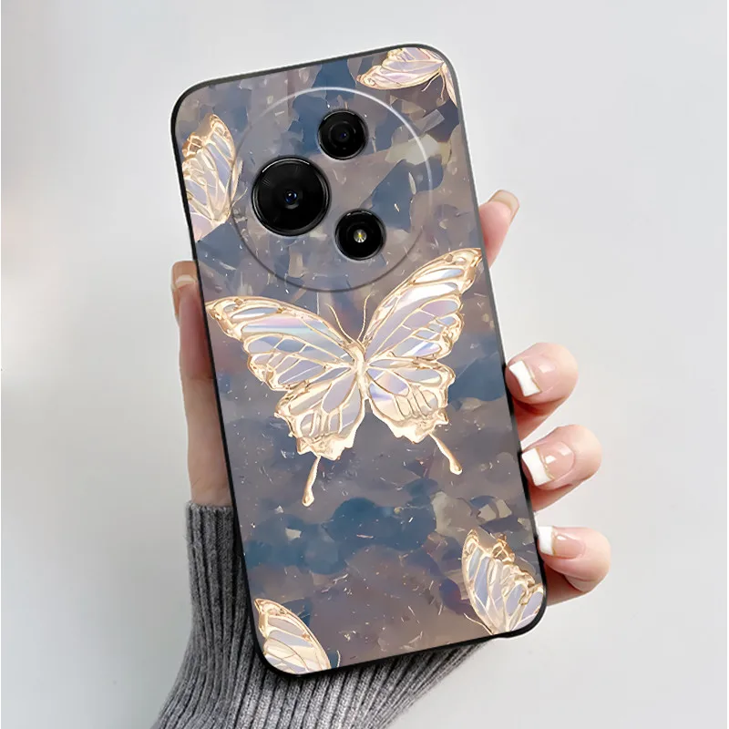 Luxury Fashion Butterfly Flowers Black Soft Silicone Shockproof Phone Case Cover
