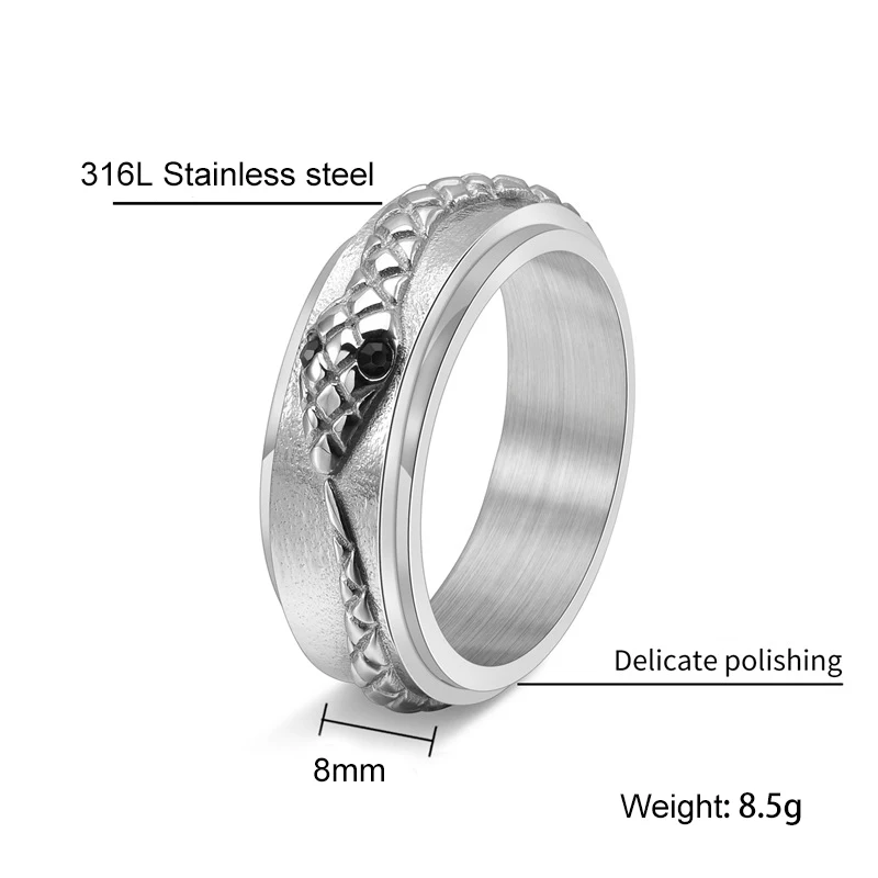 Antique Snake Band Ring for Men Women Cool Black Gold Color Stainless Steel Gorthic Animal Spinner Ring Fidget Anxiety Ring 5