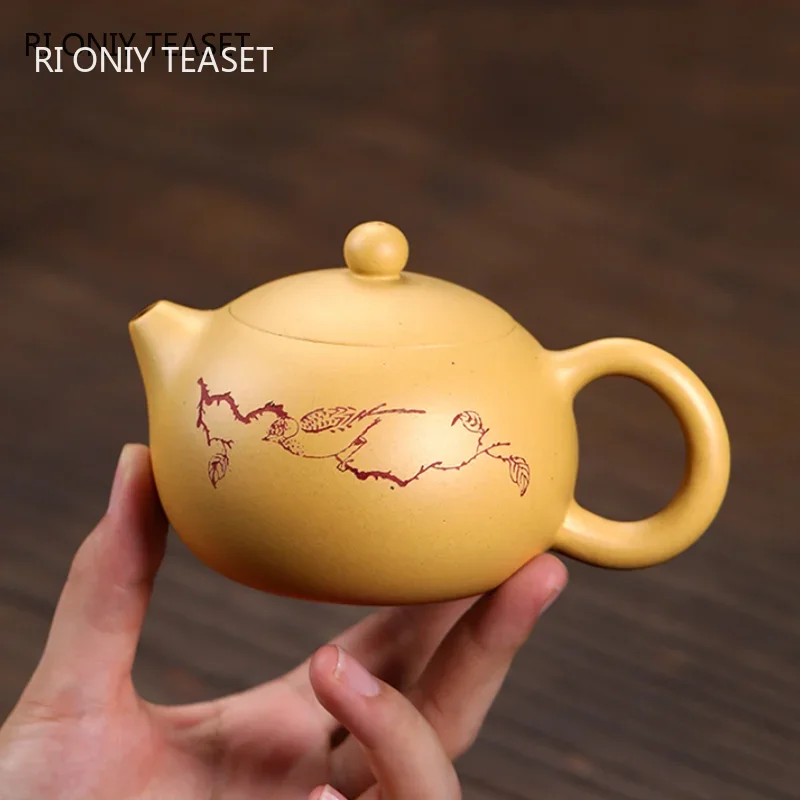 

220ml Yixing Purple Clay Teapot Master Handmade Bird Xishi Tea Pot Raw Ore Gold Section Mud Kettle Chinese Zisha Tea Set