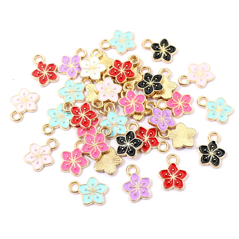 Vibrant Multi-Color Alloy Flower Charms for Jewelry Making - Set of 50