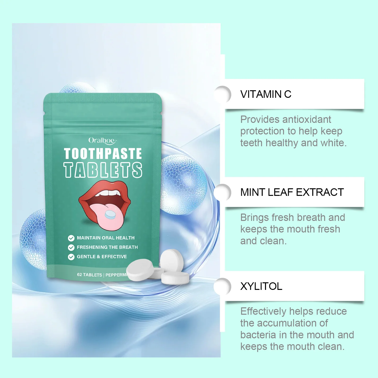 Jasmine Flavors Toothpaste Tablets Improve Bad Breath Remove Smoke Stains Fresh Mouthwash Oral Hygiene Solid Toothpaste Tablets