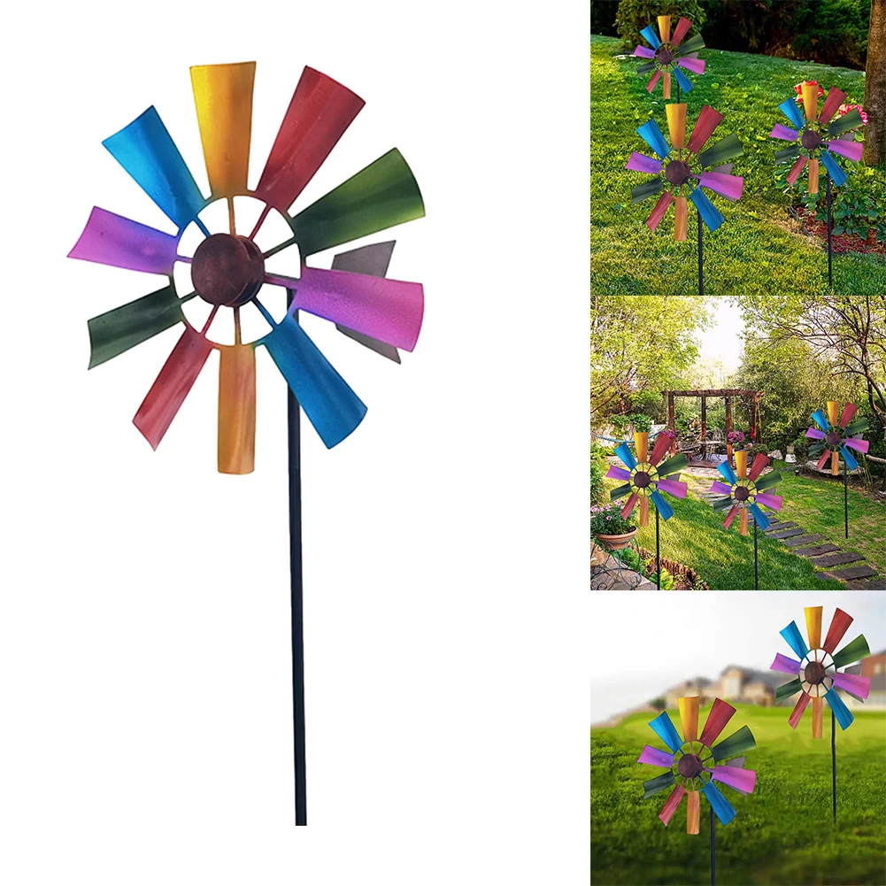 

1Pc Metal Pinwheels Outdoor Ornaments Garden -Stake Windmill Lawn Ornaments Wrought Iron Metal Windmill Decorations Retro Wind