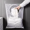 Dirty Clothes Storage Bag Basket Frame Bucket Foldable Mesh Laundry Bathroom Wall Hanging Household Clothing Organizer with Hook 5