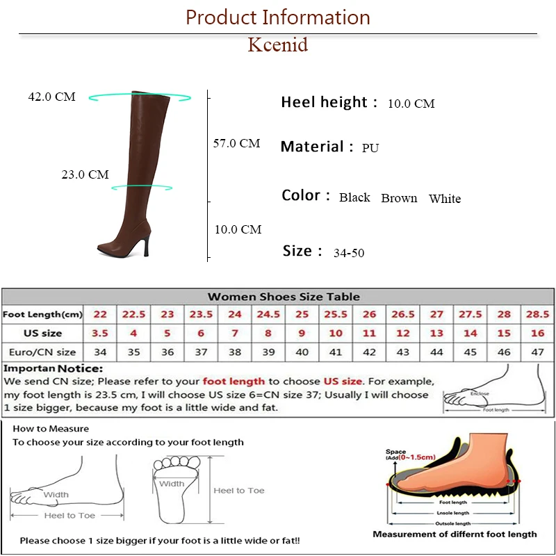 Kcenid Sexy Stiletto High Boots Pointed Toe Ladies Winter Long Boots Fashion High Heels Over The Knee Boots Women Plus Size 50