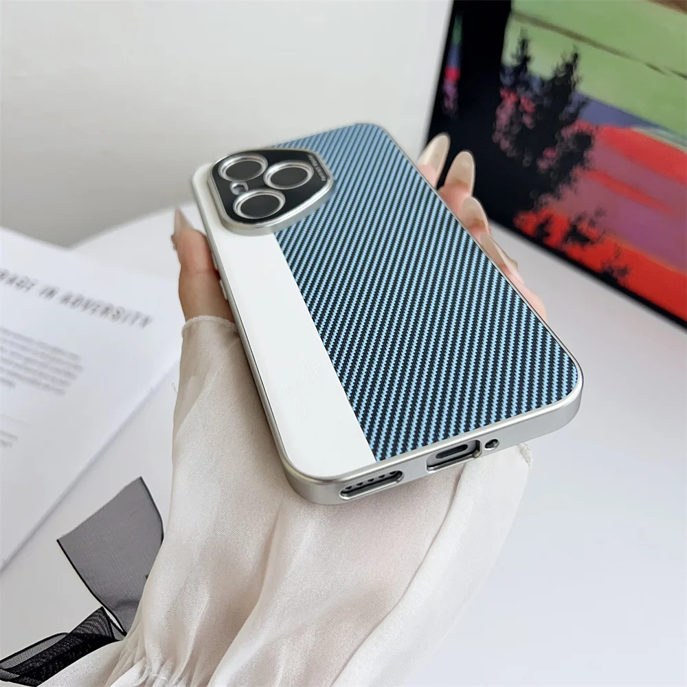 Luxury PU Carbon Fiber Protective Back Cover Case