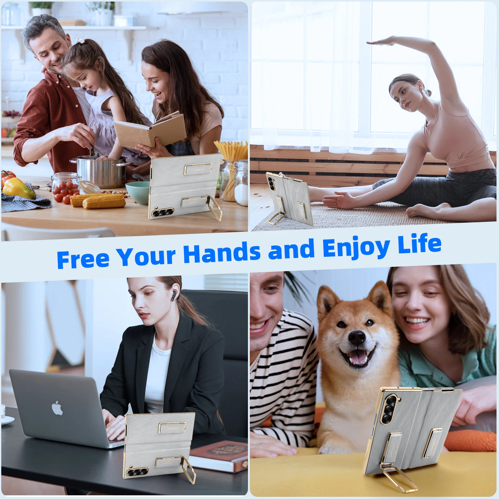 Eary for Samsung Galaxy Z Fold 6 Phone Case With Dual Wristband Leather 360° Rotation Magnetic Stand Full Body Shockproof Cover