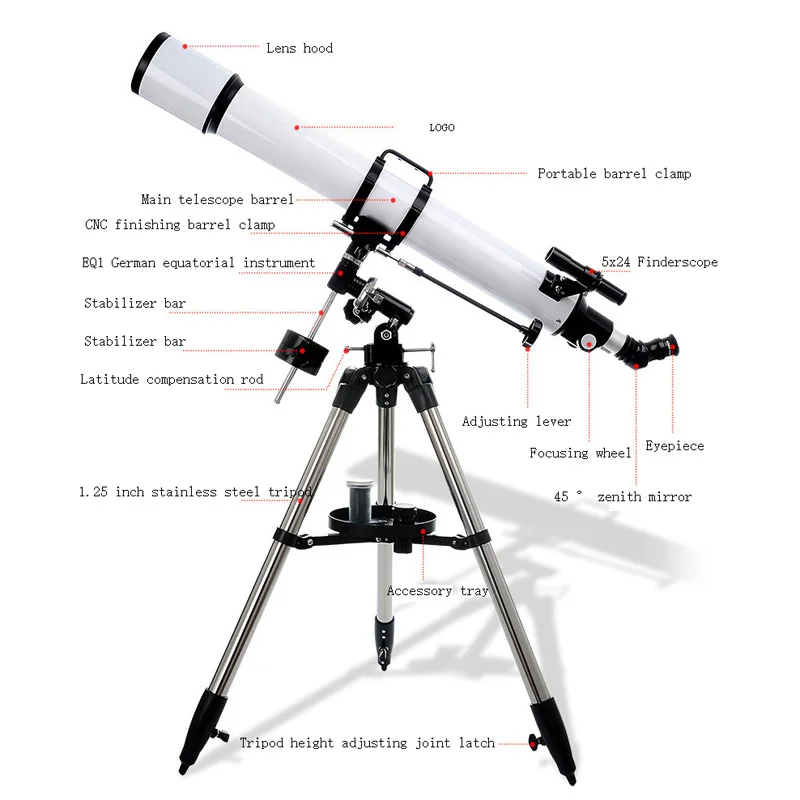 90mm Diameter 900mm Focal length Astronomical Telescope 90EQ Refractor with Equatorial Mount
