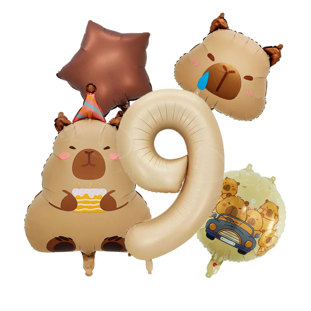 5 Stücke 40 Zoll Karamell Schokolade Anzahl Folienballon Capybara Thema Ballon Tier Geburtstag Party Dekoration Set Babyparty Geschenke – Detail 7