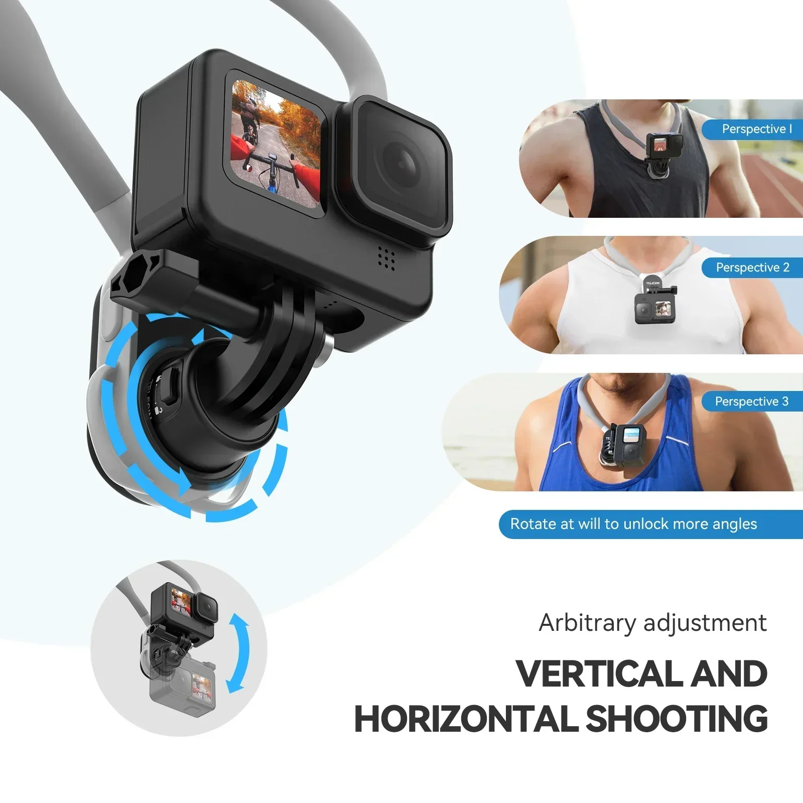 TELESIN Silicon Quick-Release Neck Mount for Gopro Hero 13 12 11 10 9 8 DJI OSMO Action 5 4 3 Insta360 Ace Pro X4 Accessorie action camera accessory,action camera holder,action camera mount