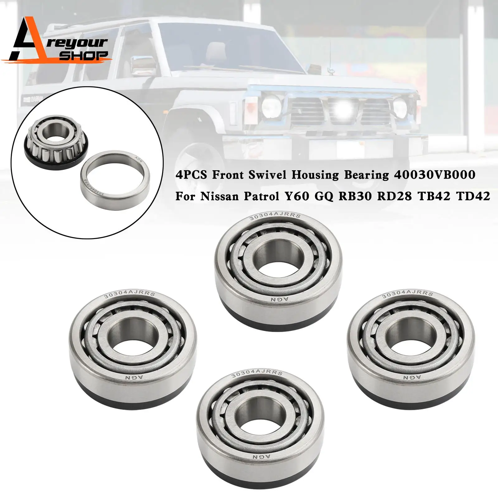 4PCS Front Swivel Housing Bearing 40030VB000 for Nissan Patrol Y60 GQ RB30 RD28