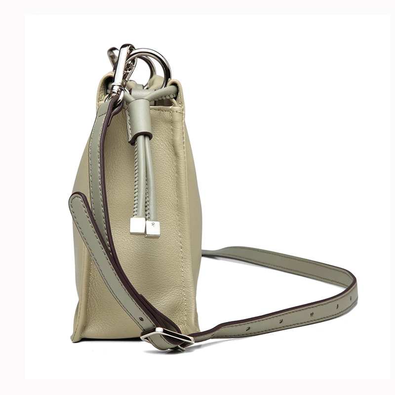2022 NEW Ladies Elegant Genuine Cow Leather Crossbody Bag Draw String Shoulder Bag Woman Simple Mint Green Verstile Satchel Bags