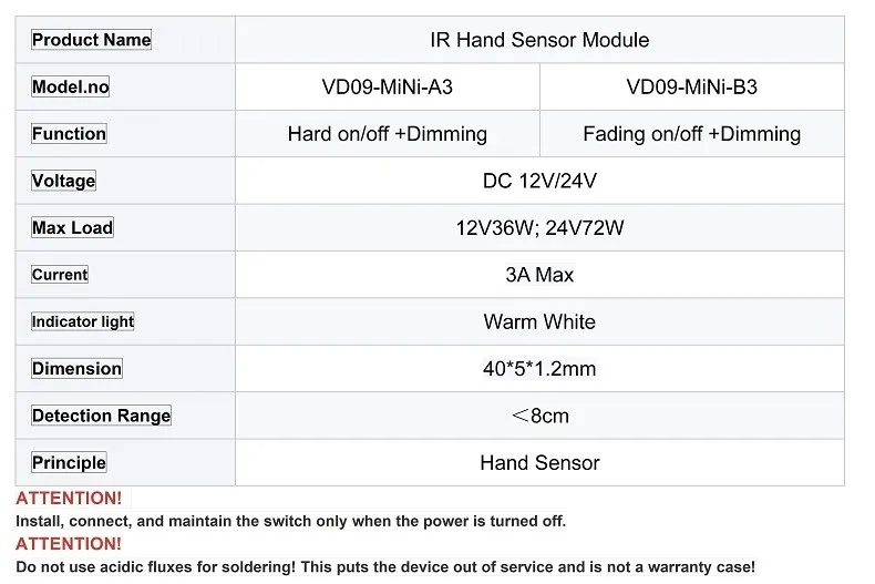 Description Picture 3 of itemDC12V/24V infrared hand control 3A LED dimmer 36W 72W infrared sensor switch no need to open holes suitable for wardrobe door