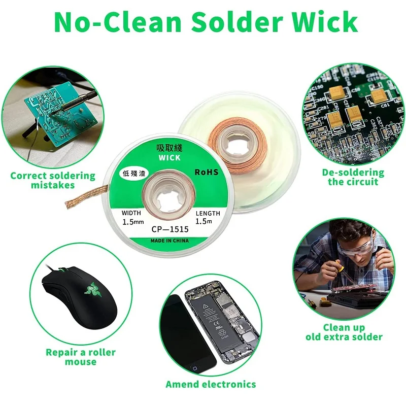 Solder Wick Braid Desoldering Wick Braid Remover Soldering Removal Tool W0.8-4.0mm L5Ft solder suction wire,desoldering tool