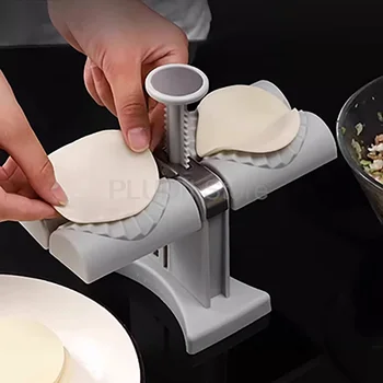 Double Head Automatic Dumpling Maker Machine 2 In 1 Press Dual Slot Design for Home Use ABS Manual Folding Dumpling Press Tool 1