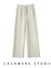 100% Cashmere High Waist Wide Leg Pants For Women Winter Thick Warm Solid Trousers Belt Casual Basic Pants Korean Popular Tops 4