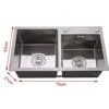Double Bowl Composite Drop-in Basin Kitchen Sink with Drain 304 Stainless Steell + Waste 78 x 43 x 22 cm 6