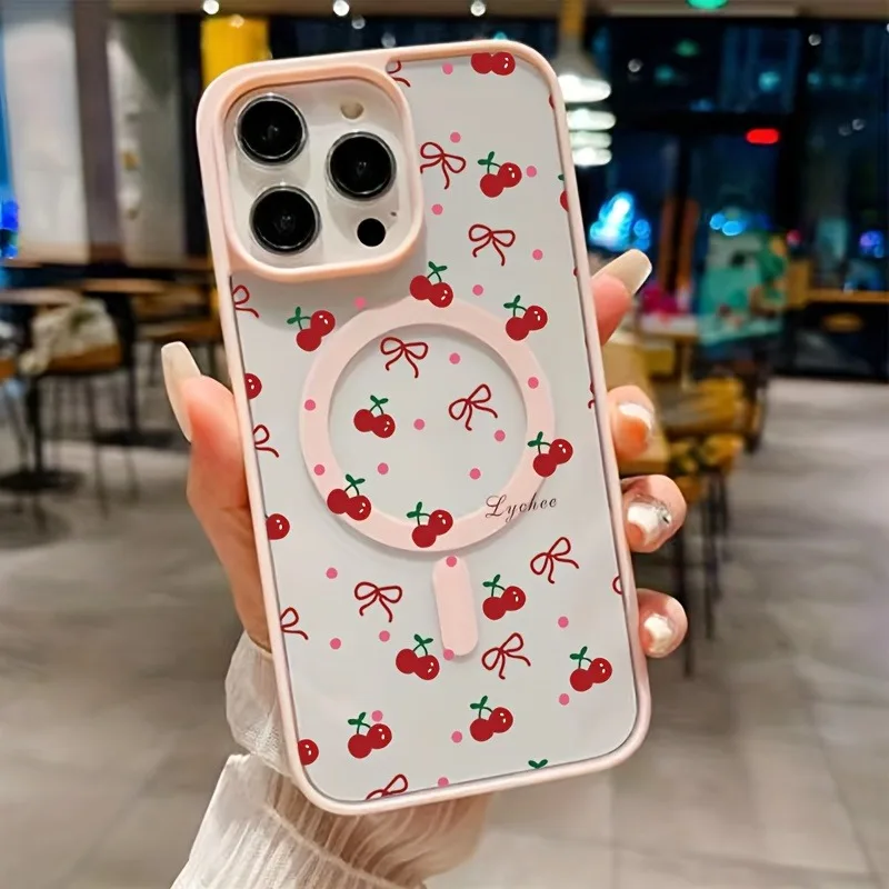 Red Cherry Bow Magnetic Clear Phone Case with Magsafe