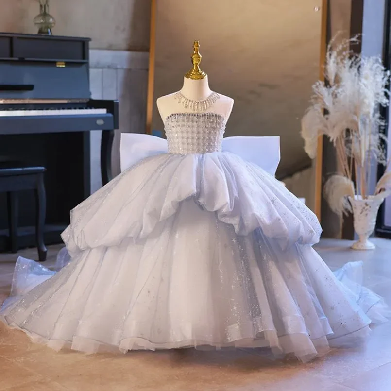 High-End Girls Princess Dress Pearl Sequin Trail Evening Gown Children  Formal Catwalk Host Piano Performance Vestidos A2786 - AliExpress 1501