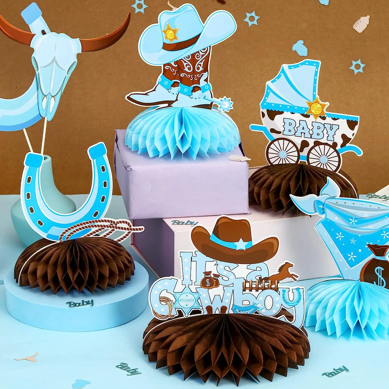 Centros De Mesa Para Baby Shower Con Temática De Vaqueros