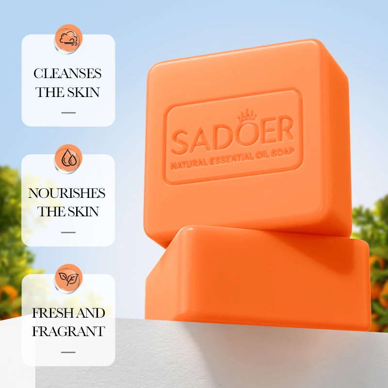 SADOER Orange Vitamin C Essential Oil Soap Whitening Face Wash Foam Facial Cleanser Moisturizing Body Bathing Facial Soap