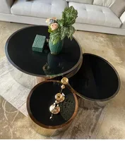 Table basse en verre et acier inoxydable, style moderne et simple, pour salon, petit appartement, villa, luxe léger, ronde 4