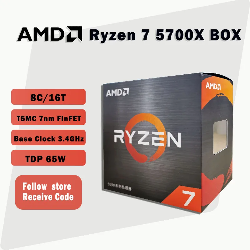 AMD-CPUプロセッサー,新しいamd ryzen 7 5700x r7 5700x 3.4 ghz,8コア,16スレッド,65w,cpu l3 =  32m 100-000000926 am4ソケット,ファンなし