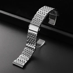 Premium Stainless Steel Watchband with Folding Buckle - Universal Metal Bracelet Strap - 22mm (Silver)